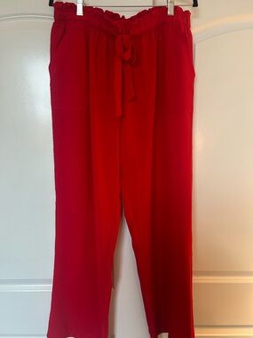 Soho Red Drawstring Wide-Leg Pants